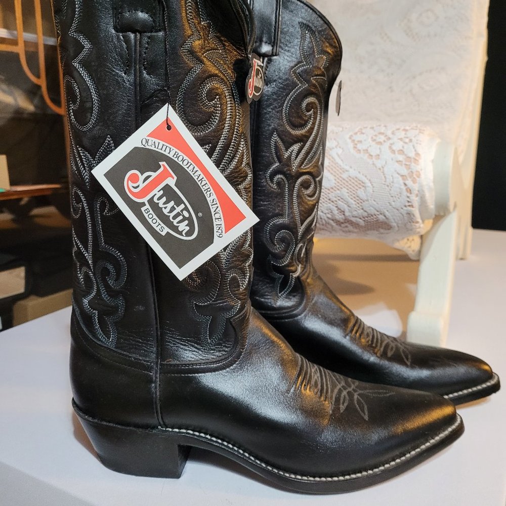 Justin Black Cowboy Boots 8.5B Mens 1408